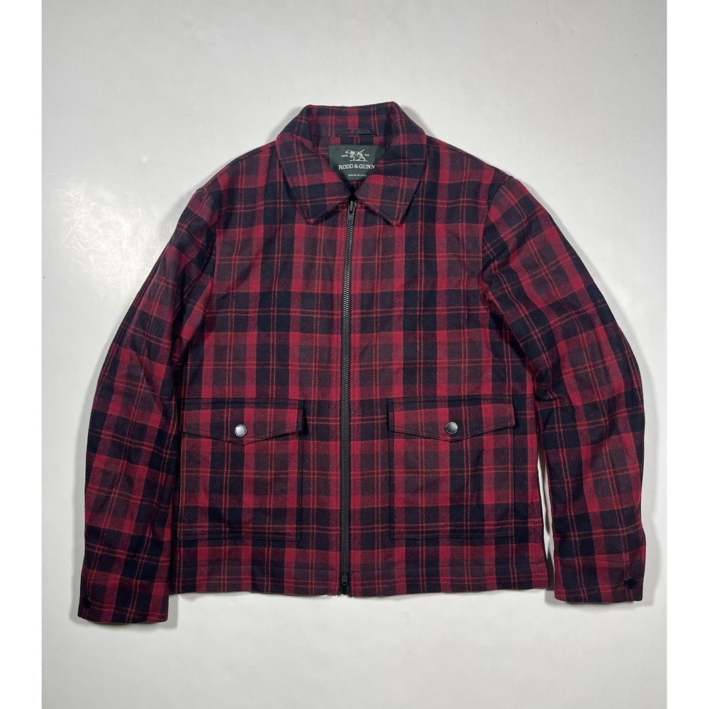 Rodd & Gunn Woodend Jacket Mens Large Red Black Plaid Wool Zip Lumberjack